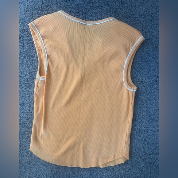 Fitz + Eddi Ribbed Henley Crop Tank | Mock Orange Raw Edge Top | Size XL - Picture 8 of 10